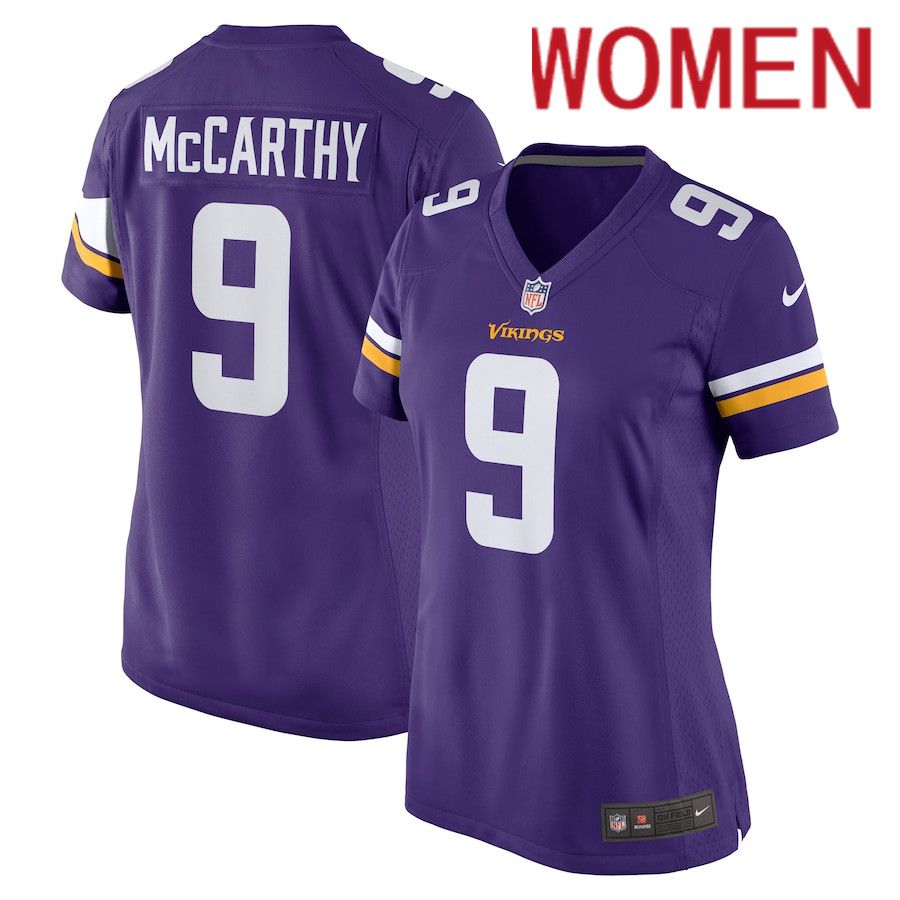 Women Minnesota Vikings #9 J.J. McCarthy Nike Purple 2024 NFL Draft First Round Pick Player Game Jersey